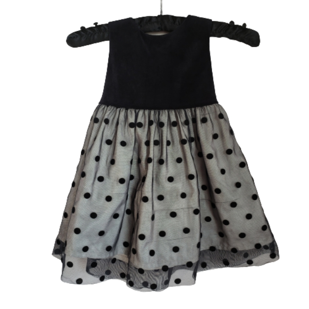 Carters Dress Black Polka Dot Skirt 24 Months with velvet like material on top